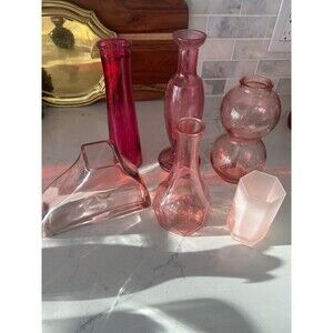 Set of 6 pink bud vases new and vintage
